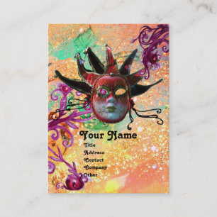 BLACK RED JESTER MASK MasqueraParty Rosa Grönt Visitkort
