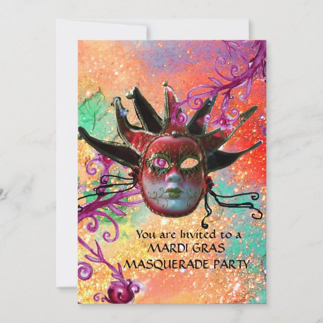 BLACK RED JESTER MASK ,MasqueraParty Rosa Red Inbjudningar (Framsida)