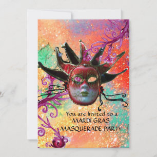 BLACK RED JESTER MASK ,MasqueraParty Rosa Red Inbjudningar