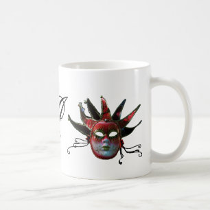 BLACK RED JESTER MASK MONOGRAM ,Masquerad Party Kaffemugg