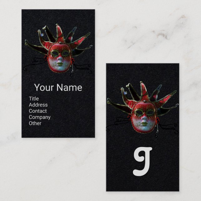 BLACK RED JESTER MASK,Party Black Papper Visitkort (Fram/baksida)