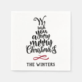 Black & Red Julgran Lettering Helgdag Pappersservett