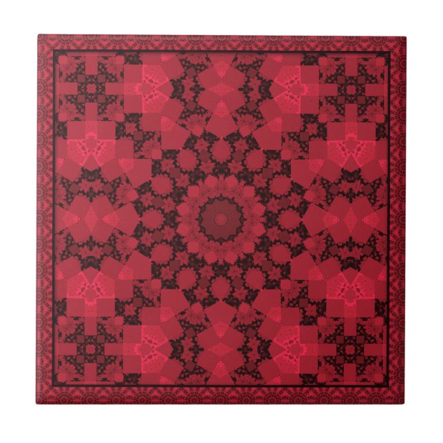 Black red kaleidoscope, mandala kakelplatta (Framsidan)