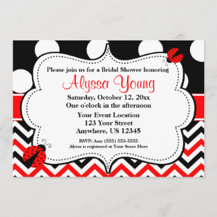 Black Red Ladybug Chevron-inbjudan Inbjudningar