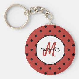 Black Red Ladybug Polka dots Namn och Monogram Nyckelring