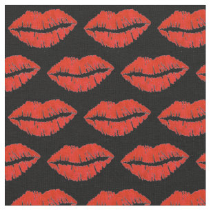 Black Red Läppar Lipstick Kiss Print Valentine Kär Tyg