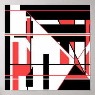 Black Red Linjer Shapes på White Abstract Design Poster