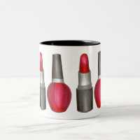 Black Red Lipstick Nagel polsk Makeup Beauty Mugg