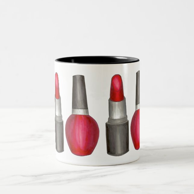 Black Red Lipstick Nagel polsk Makeup Beauty Mugg (Center)