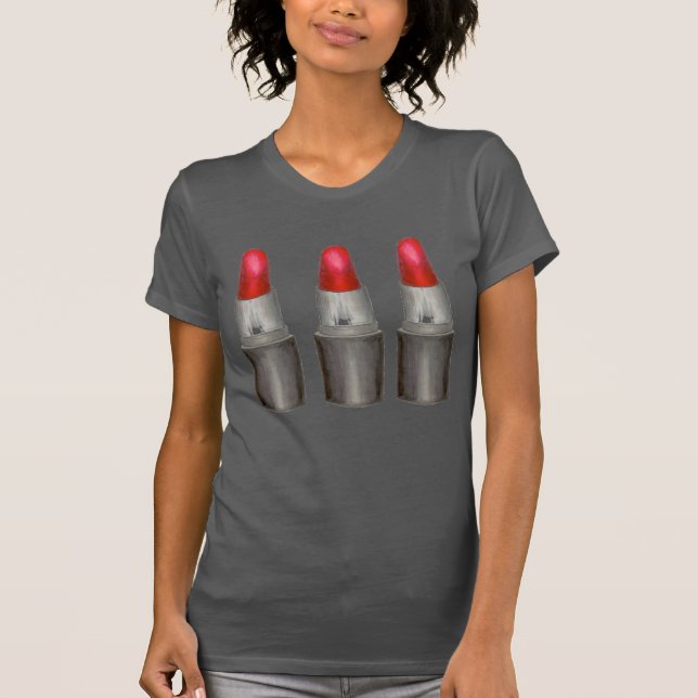 Black Red Lipstick Tubes Makeup Artist Cosmetology T-shirt (Framsida)
