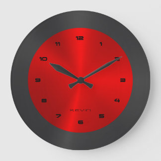 Black & Red & Metallless Stainless Steel-utseende Stor Klocka