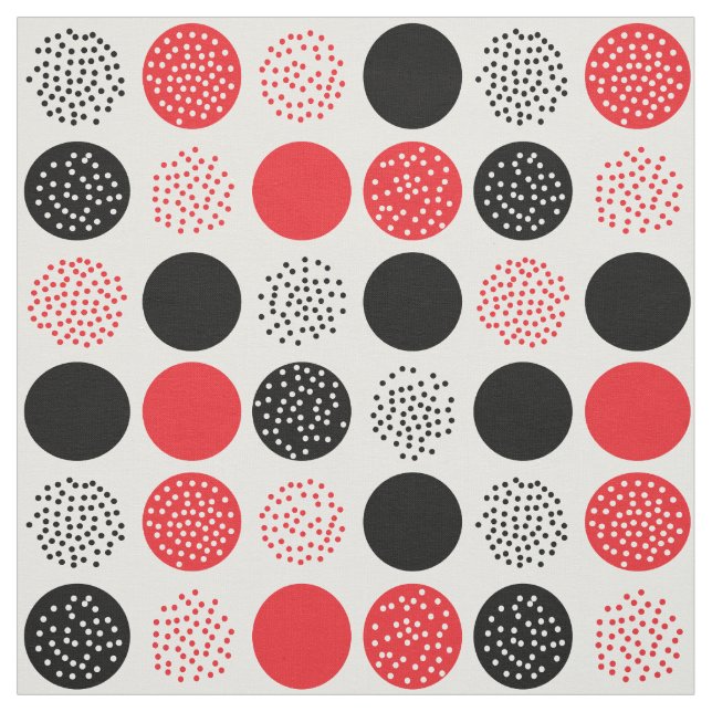 Black Red Modern Circles Dots White Fabric Tyg (Provkarta)