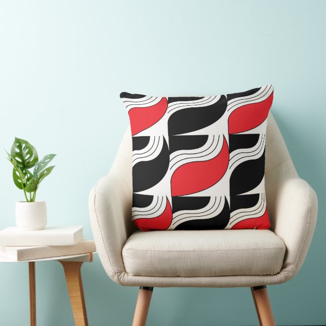 Black Red Modern Geometric Mönster Kudde (Stol)