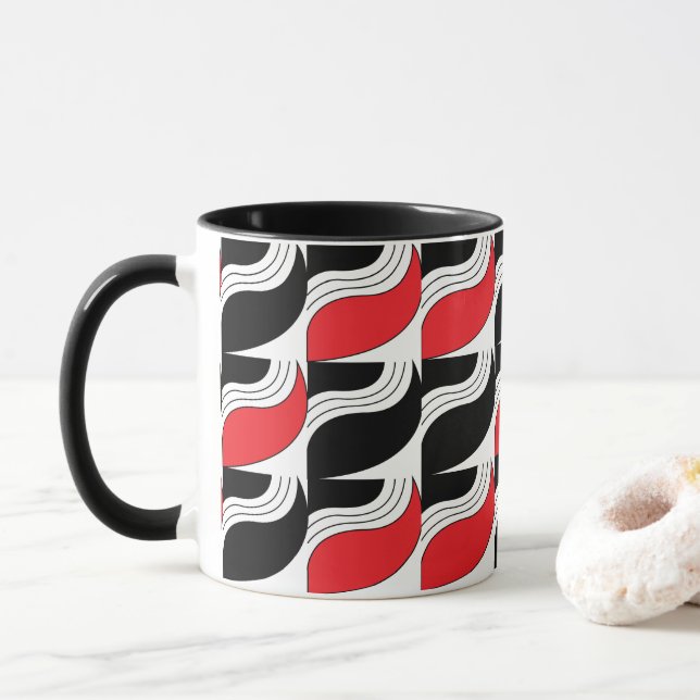 Black Red Modern Geometric Mönster Mugg (Med munk)