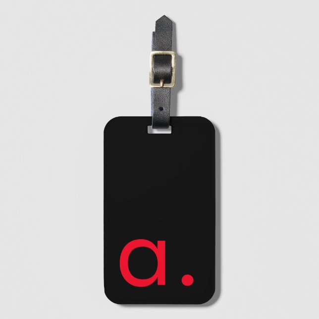 Black Red Monogram Initial Brev Modern Plain Bagagebricka (Framsida vertikal)