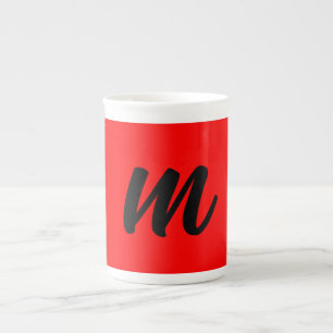 Black Red Monogram Initial Brev Modern Plain Benporslin Mugg