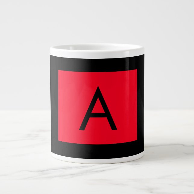 Black Red Monogram Initial Brev Modern Plain Jumbo Mugg (Framsidan)
