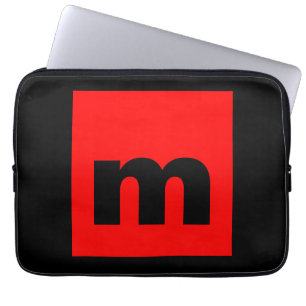 Black Red Monogram Initial Brev Modern Plain Laptop Fodral