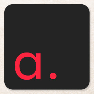 Black Red Monogram Initial Brev Modern Plain Underlägg Papper Kvadrat