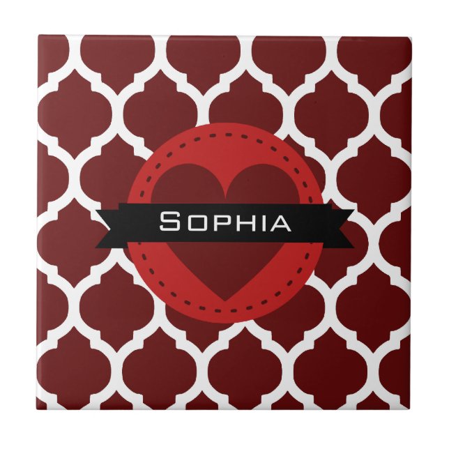 Black Red Moroccan Lattice Mönster Kakelplatta (Framsidan)
