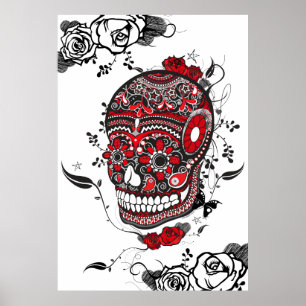 Black & Red Muerte Sugar Skull Poster