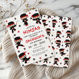 Black Red Ninja Warrior Birthday Boy-inbjudan Inbjudningar