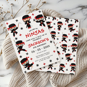 Black Red Ninja Warrior Birthday Boy-inbjudan Inbjudningar