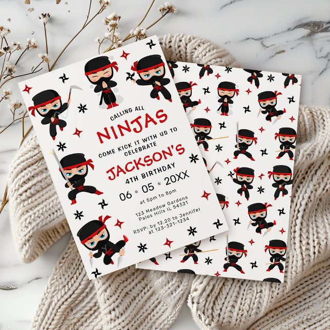 Black Red Ninja Warrior Birthday Boy-inbjudan Inbjudningar (Skapare uppladdad)