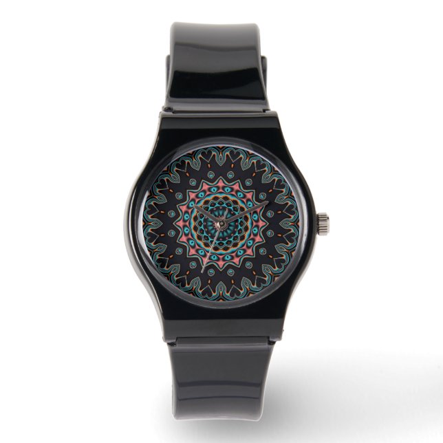Black Red Orange Blue Boho Mandala Armbandsur (Framsida)