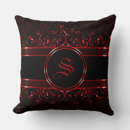 Black & Red Ornate Gothic Monogrammed Kudde