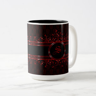 Black & Red Ornate Gothic Monogrammed Två-Tonad Mugg