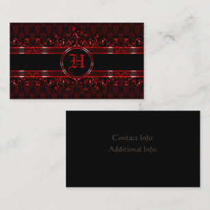 Black & Red Ornate Gothic Monogrammed Visitkort