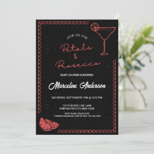 Black & Red Petals & Prosecco Baby Shower Inbjudningar