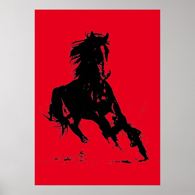Black Red Pop Art Running Horse Silhouette Poster (Framsidan)