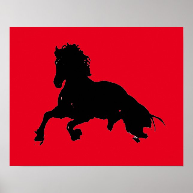 Black Red Pop Art Running Horse Silhouette Poster (Framsidan)