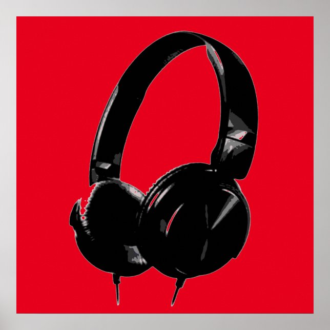 Black Red Pop Art Stil Headphone Poster (Framsidan)