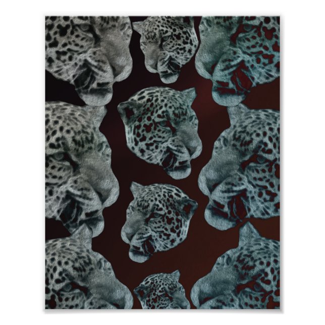 Black Red Psychedelic Leopard Head Fototryck (Framsidan)