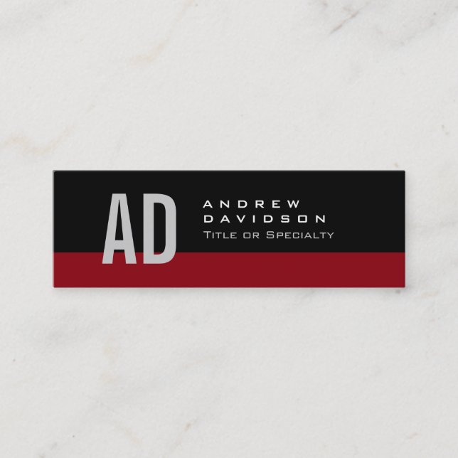 Black Red Rand Grått Monogram Slim Affärskort Mini Visitkort (Framsida)