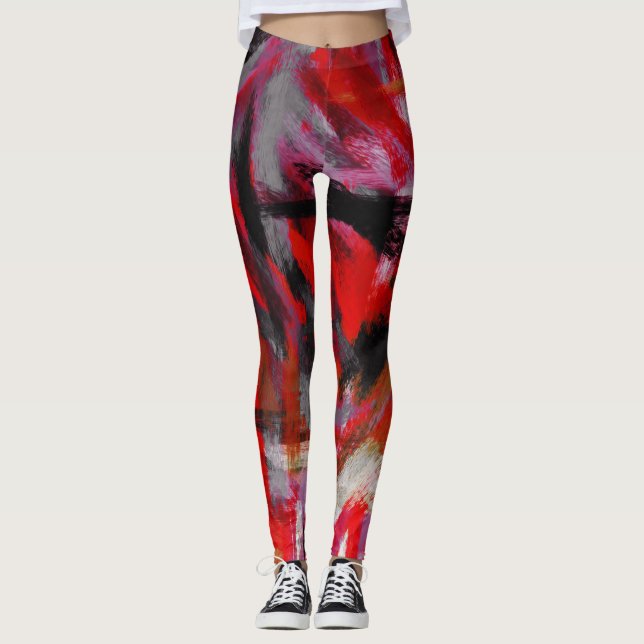 Black Red Rosa Abstrakt Painting #3 Leggings (Framsida)