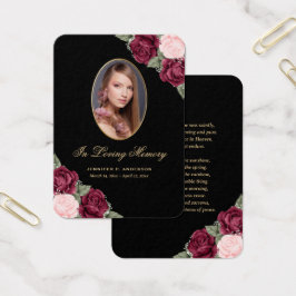 Black Red Rosa Guld Blommigt Funeral Prayer Card Visitkort