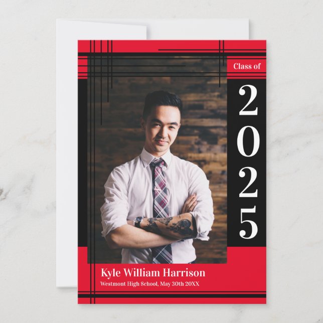 Black Red School Färg Studenten Photo Play Inbjudningar (Framsida)