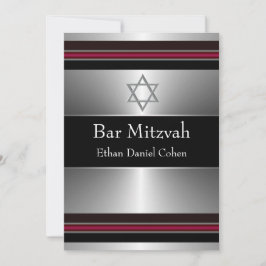 Black Red Silver Star of David Pub Mitzvah Inbjudningar