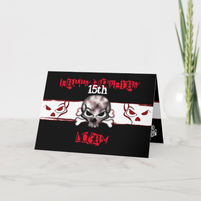 Black & Red Skull Birthday Kort (Framsida)