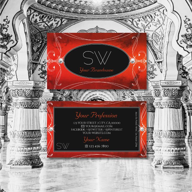 Black Red Squiggled Ornate Gnistra Jewels Initiale Visitkort (Skapare uppladdad)