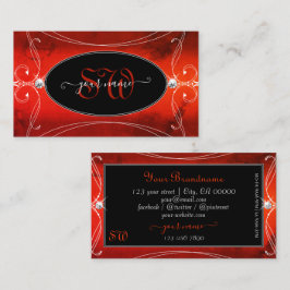 Black Red Squiggled Ornate Gnistra Jewels Monogram Visitkort