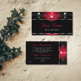 Black Red Squiggles Gnistra Jewels Monogram Ornate Visitkort