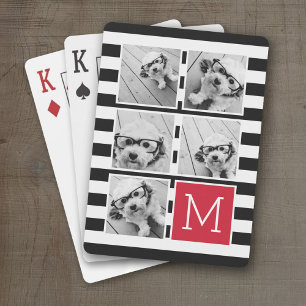 Black Red Stripe Photo Collage Anpassningsbar Mono Casinokort