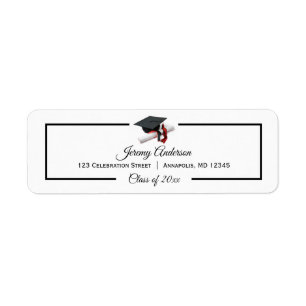 Black Red Studenten Class Cap och Tassel Adress Returadress Etikett