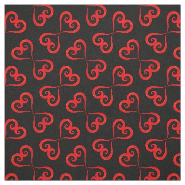 Black Red Swirly Hearts Mönster Elegant Valentine Tyg (Provkarta)