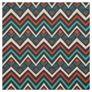 Black Red Teal Beige Aztec Mönster Tyg